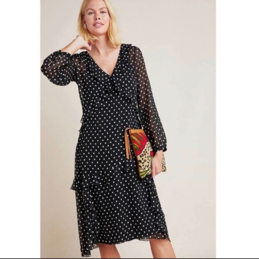 Maeve by Anthropologie Polka Dot Ruffle Dress